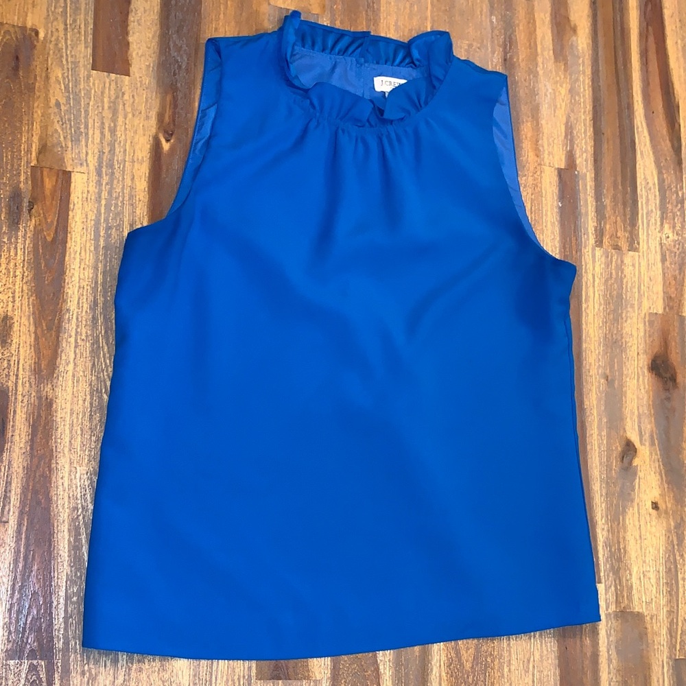 J Crew vibrant royal blue ruffle neck top. Size small.